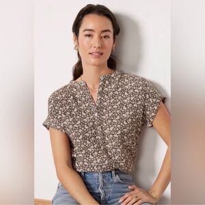 Faherty Dream Cotton Gauze Desmond Brown Floral Top Size XL